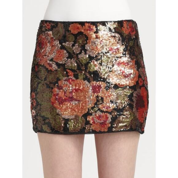 HAUTE HIPPIE Floral Print Sequin Party Chic Mini Skirt M NWT - Picture 7 of 8